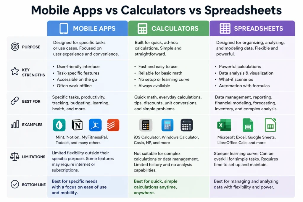 Mobile Apps vs Calculators vs Spreadsheets